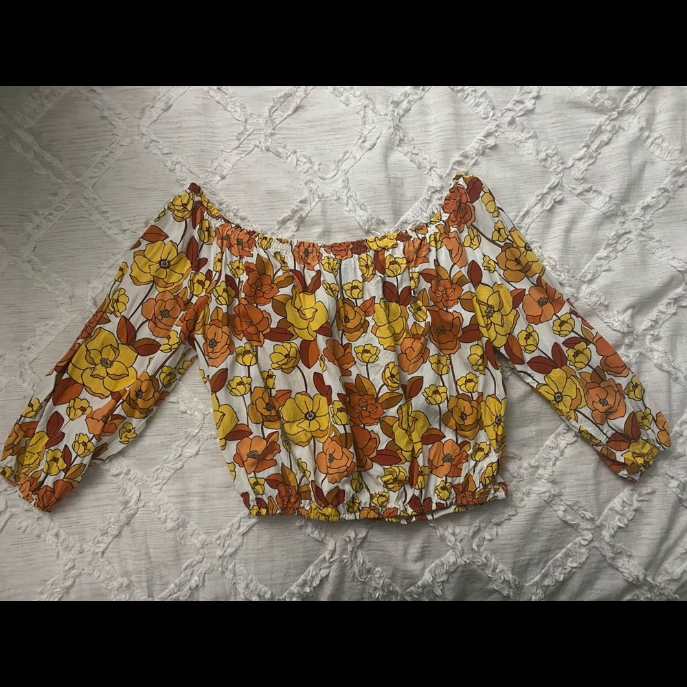 F21 Off the shoulder yellow floral top